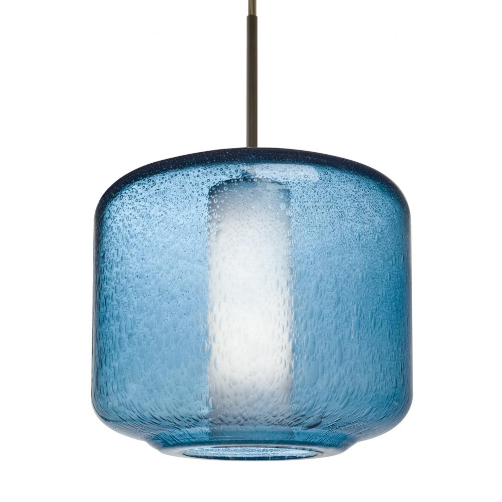 Besa Niles 10 Pendant, Blue Bubble/Opal, Bronze Finish, 1x5W LED, 15Ft. Cord