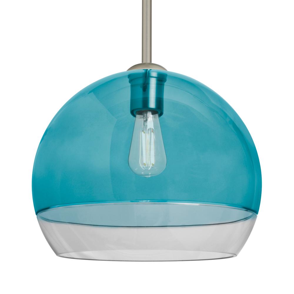 Besa, Ally 12 Stem Pendant, Coral Blue/Clear, Satin Nickel Finish, 1x5W LED Filament,