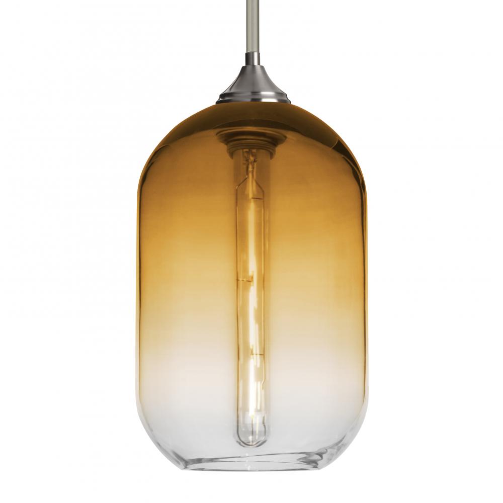 Besa, Omega 12 Stem Pendant, Amber/Clear, Satin Nickel Finish, 1x4W LED Filament, 15F