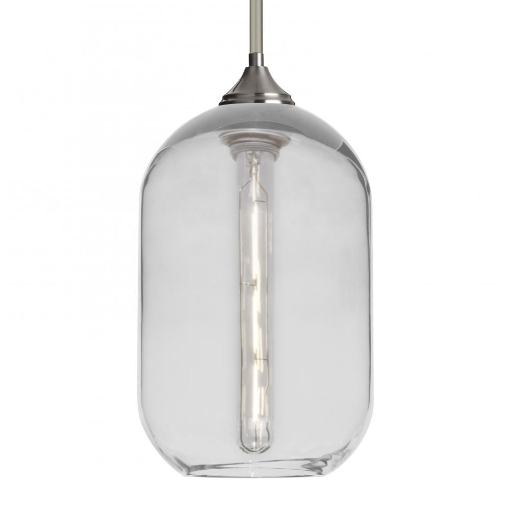 Besa, Omega 12 Stem Pendant, Clear, Satin Nickel Finish, 1x4W LED Filament, 15Ft. Cor