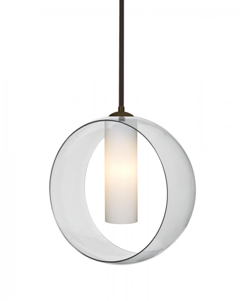 Besa, Plato Stem Pendant, Clear/Opal, Bronze Finish, 1x60W Medium Base, 15Ft. Cord