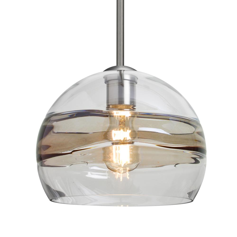 Besa Spirit 10 Pendant, Smoke/Clear, Satin Nickel Finish, 1x8W LED Filament, 15Ft. Co