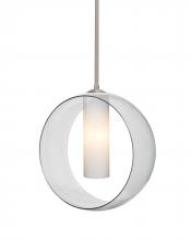 Besa Lighting 1TT-PLATOCL-SN-L - Besa, Plato Stem Pendant, Clear/Opal, Satin Nickel Finish, 1x60W Medium Base, 15Ft. C