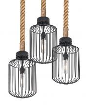 Besa Lighting 3JW-SULTANA-C-EDIL-BK - Besa Sultana Cylinder Rope Pendant, Black, 3x5W LED Filament