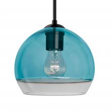 Besa Lighting J-ALLY8BL-BK - Besa, Ally 8 Cord Pendant For Multiport Canopy, Coral Blue/Clear, Black Finish, 1x60W MAX E26 Base