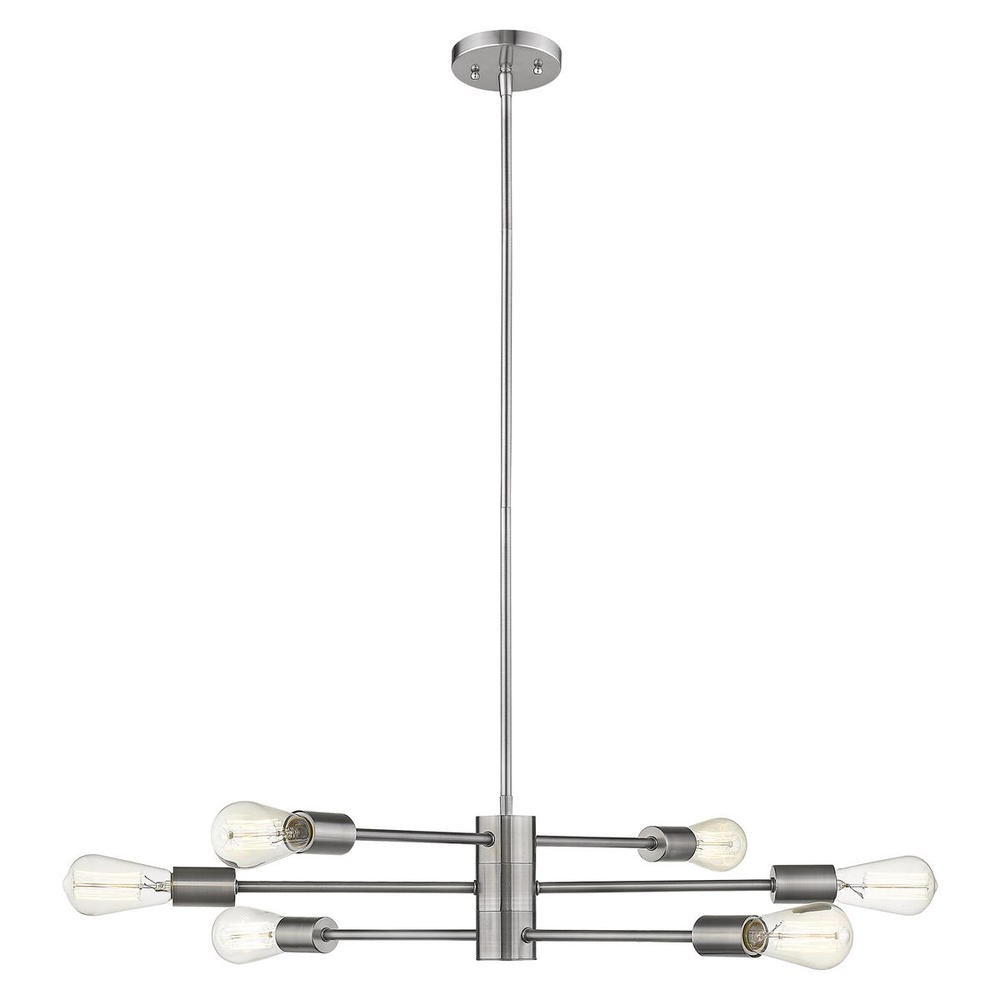 6 LT Open Bulb Chandelier w/ Polished Nickel Finish & Semi-Adjustable Arms