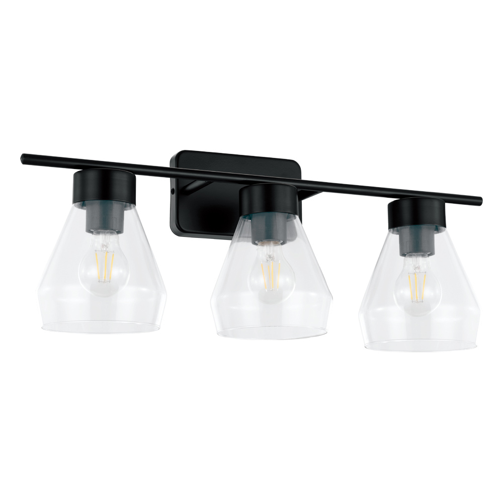 3 LT Bath/Vanity Light w/ Matte Black Finish & Clear Glass Shades