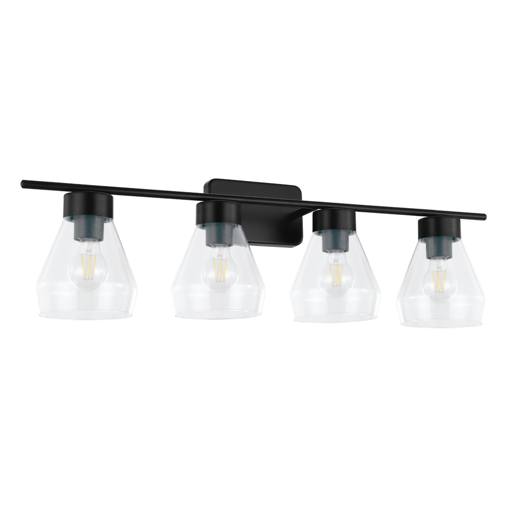 4 LT Bath/Vanity Light w/ Matte Black Finish & Clear Glass Shades