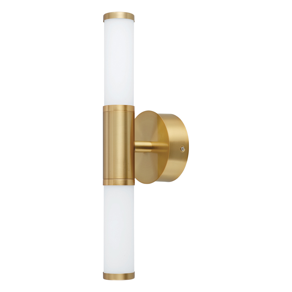 2 LT Integrated LED Bath/Vanity Light w/ Brushed Gold Finish & White Glass Shades