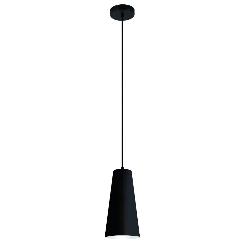 1 LT Mini Pendant w/ Black Finish & Black & White Metal Shade