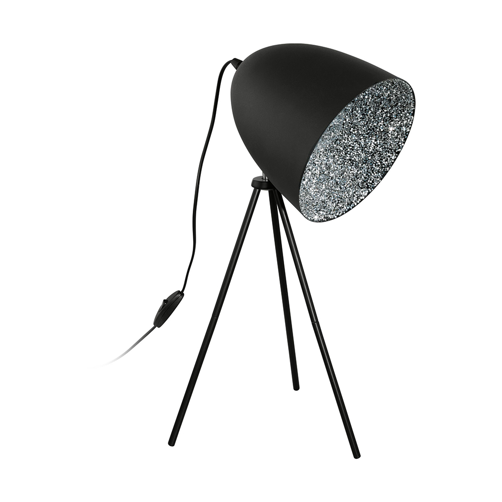 1 LT Table Lamp w/ Black w/ Chrome Accent & Black w/ Crystal Sand Interior Metal Shade