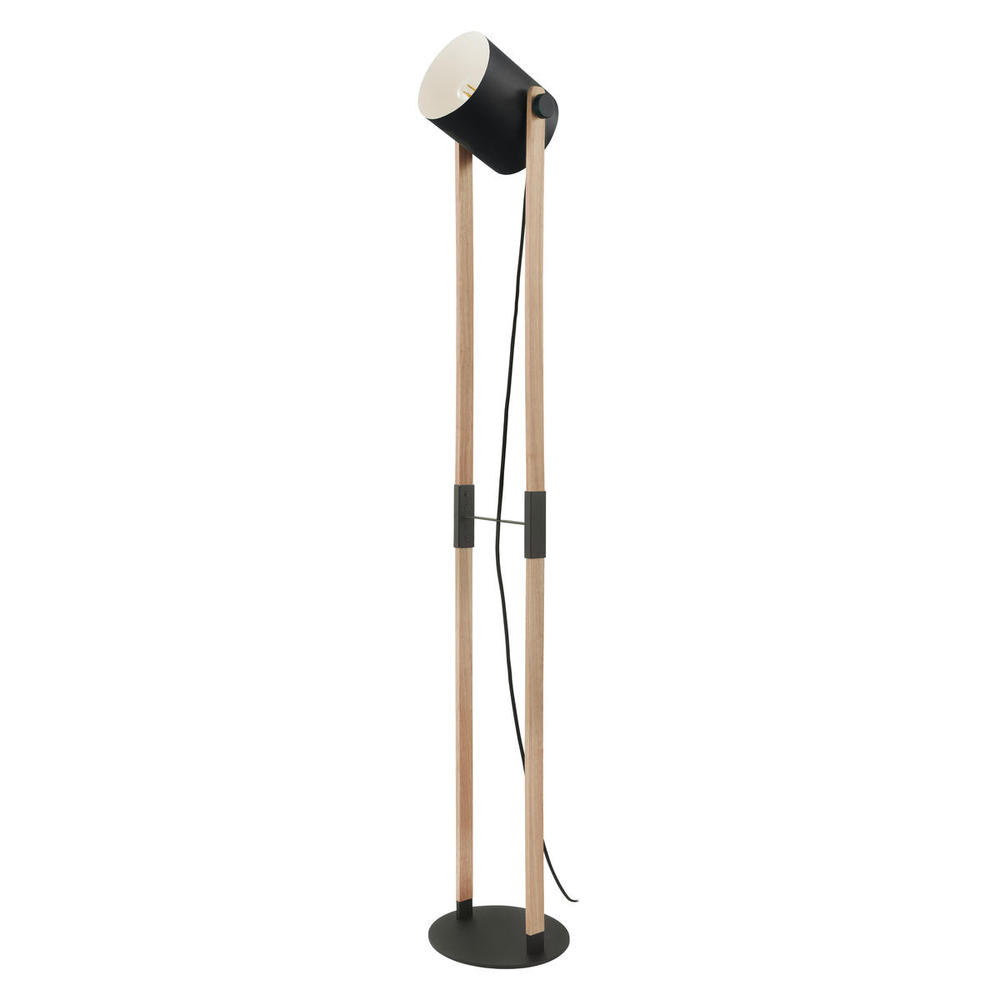 1 LT Floor Lamp w/ Black & Wood Finish & Black w/ White Shade