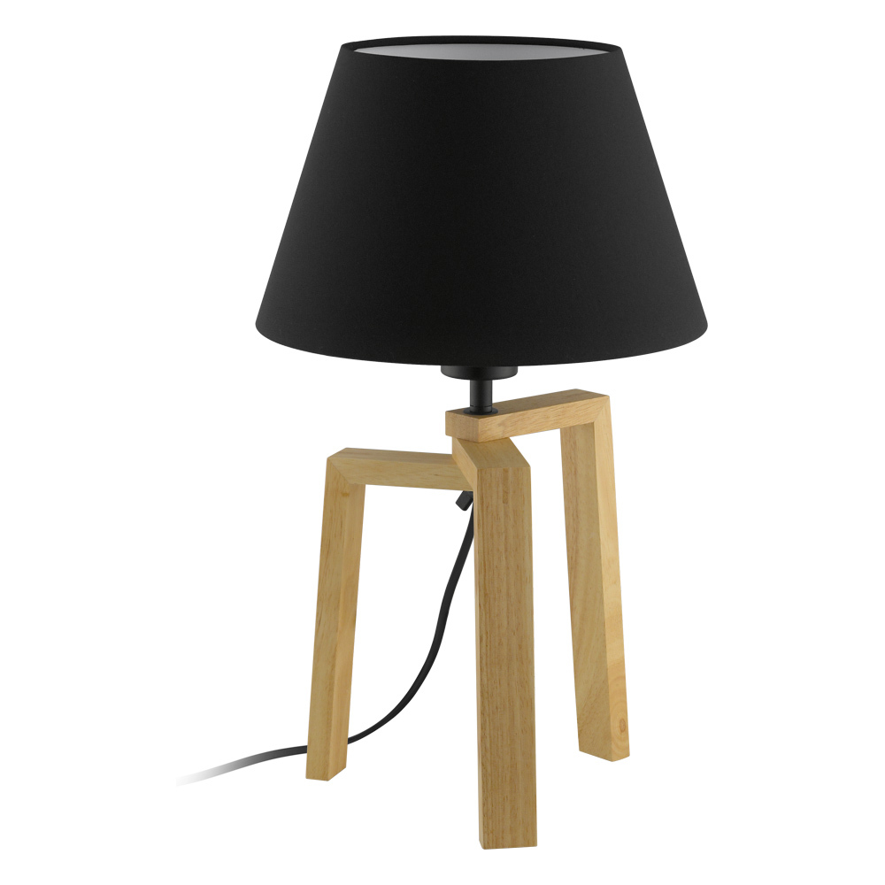1 LT Table Lamp w/ a Wood Base & Black Fabric Shade