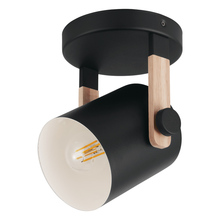 Eglo 43046A - 1 LT Ceiling Light w/ Black & Wood Finish & Black w/ White Interior Metal Shade