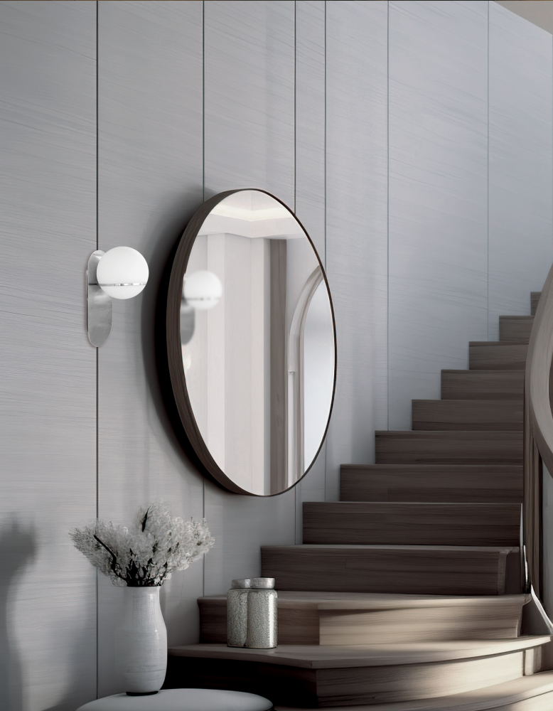 1 Light Halogen Wall Satin Chrome Polished Chrome with White Glass