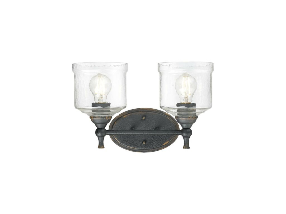 Keating 2 Light Bath Vanity in Antique Black Iron with Hammered Water Glass Shade
