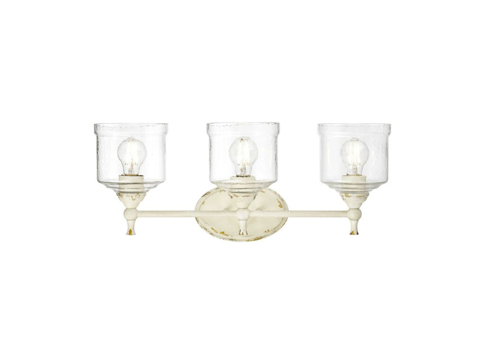 Keating 3 Light Bath Vanity in Antique Ivory with Hammered Water Glass Shade