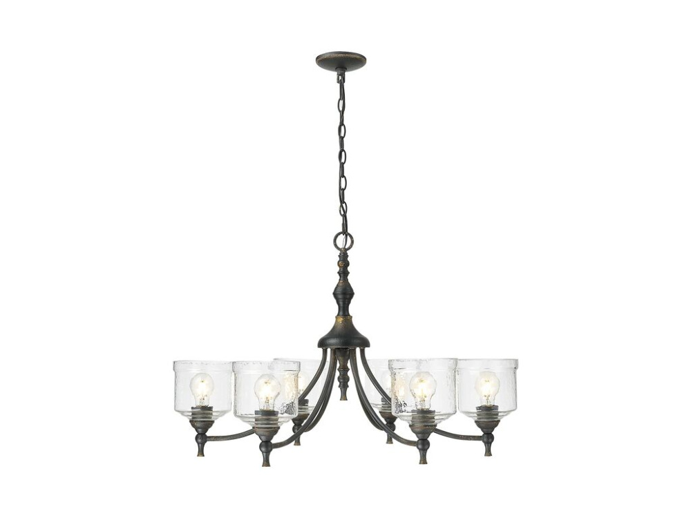 Keating 6 Light Chandelier in Antique Black Iron with Hammered Water Glass Shade
