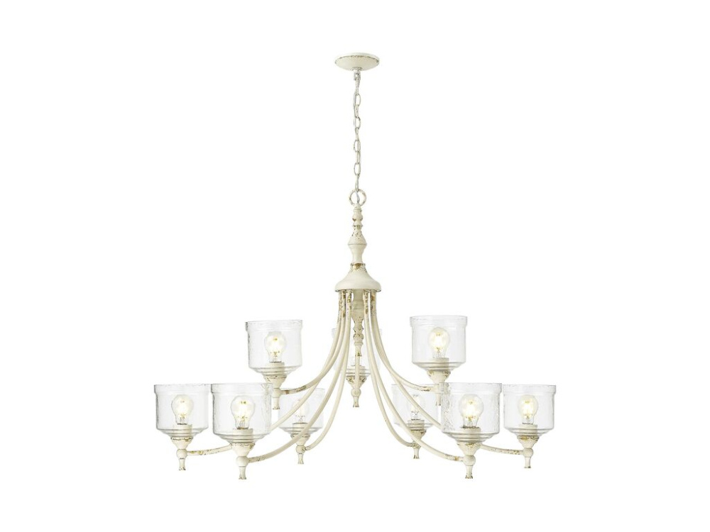 Keating 9 Light Chandelier in Antique Ivory with Hammered Water Glass Shade