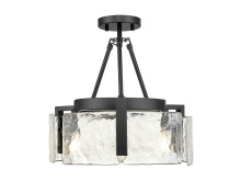 Golden 3164-3SF BLK-HWG - Aenon 3-Light Semi-Flush in Matte Black with Hammered Water Glass Shade