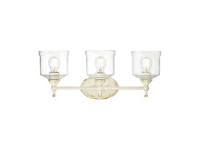 Golden 0806-BA3 AI-HWG - Keating 3 Light Bath Vanity in Antique Ivory with Hammered Water Glass Shade